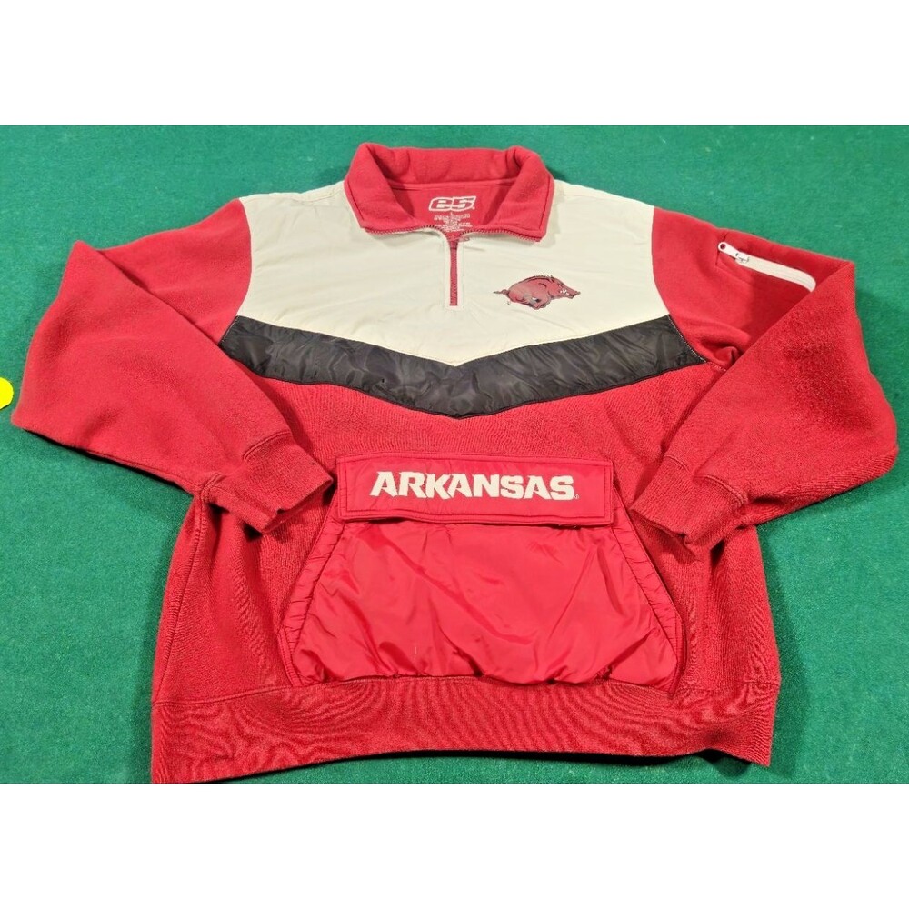 E5 ARKANSAS RAZORBACKS 1/4 Zip Pullover Fleece insulated HOGS red white pocket
